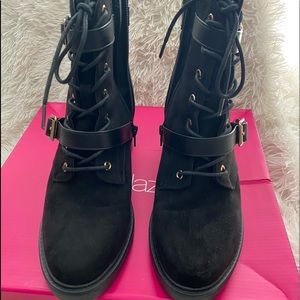 Black suede combat boots